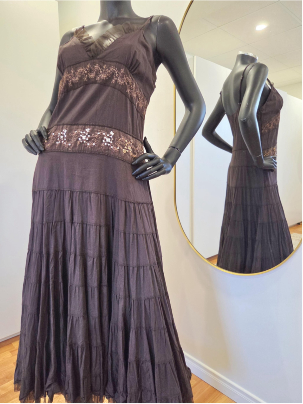 Vintage Bedo Maxi Dress, boho, rich brown embroidered | Size L